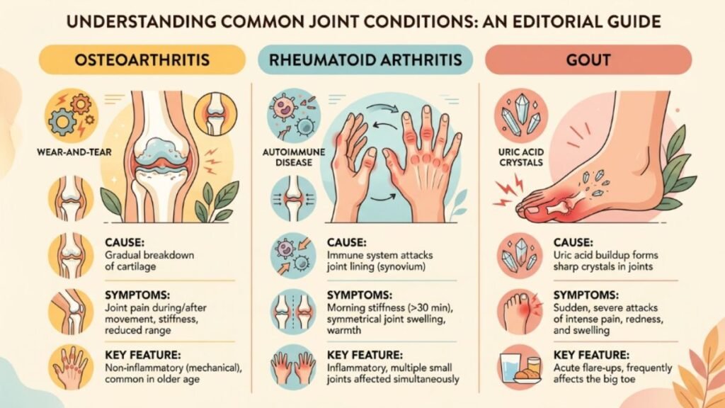comparison of osteoarthritis rheumatoid arthritis and gout symptoms after 40