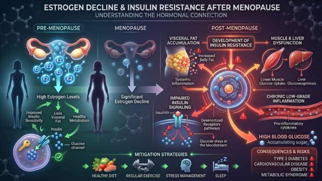 estrogen decline and insulin resistance after menopause infographic 1