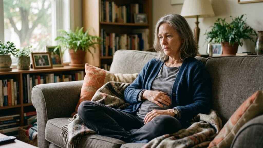woman over 50 experiencing bloating and digestive discomfort