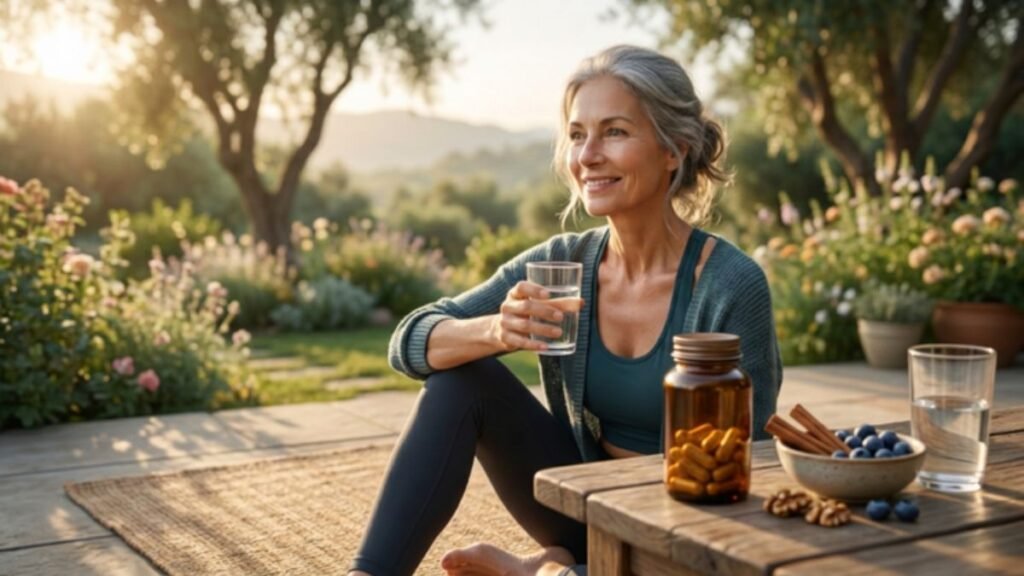 woman over 50 taking blood sugar supplement daily routine