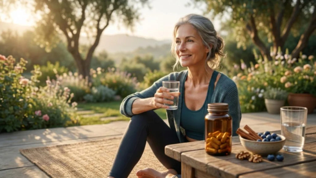 woman over 50 taking blood sugar supplement daily routine